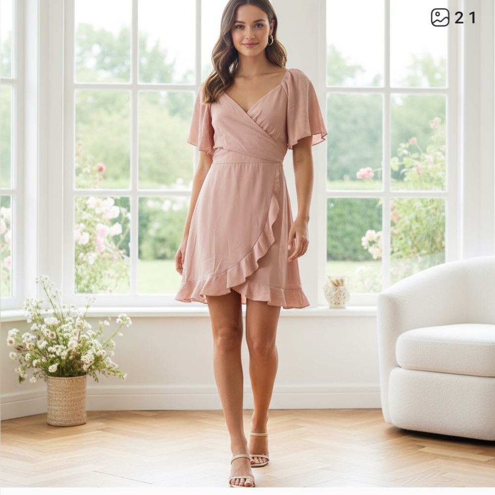 Dokotoo Blush dress smocked with wrap around front L